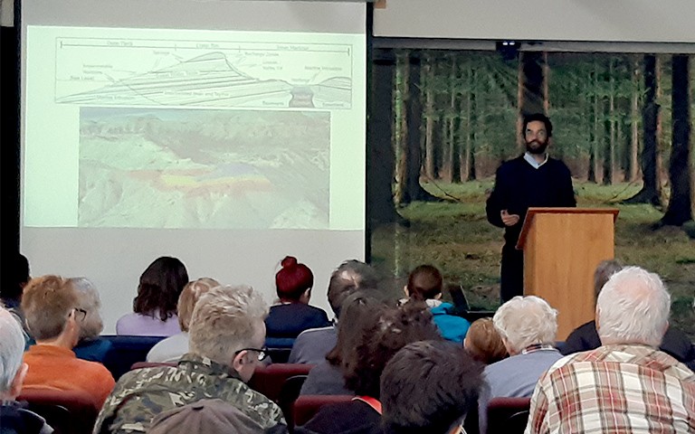 Ngāti Wheke's Isaac Fahey leads a karakia at the Whaka-Ora Healthy Harbour showcase event.